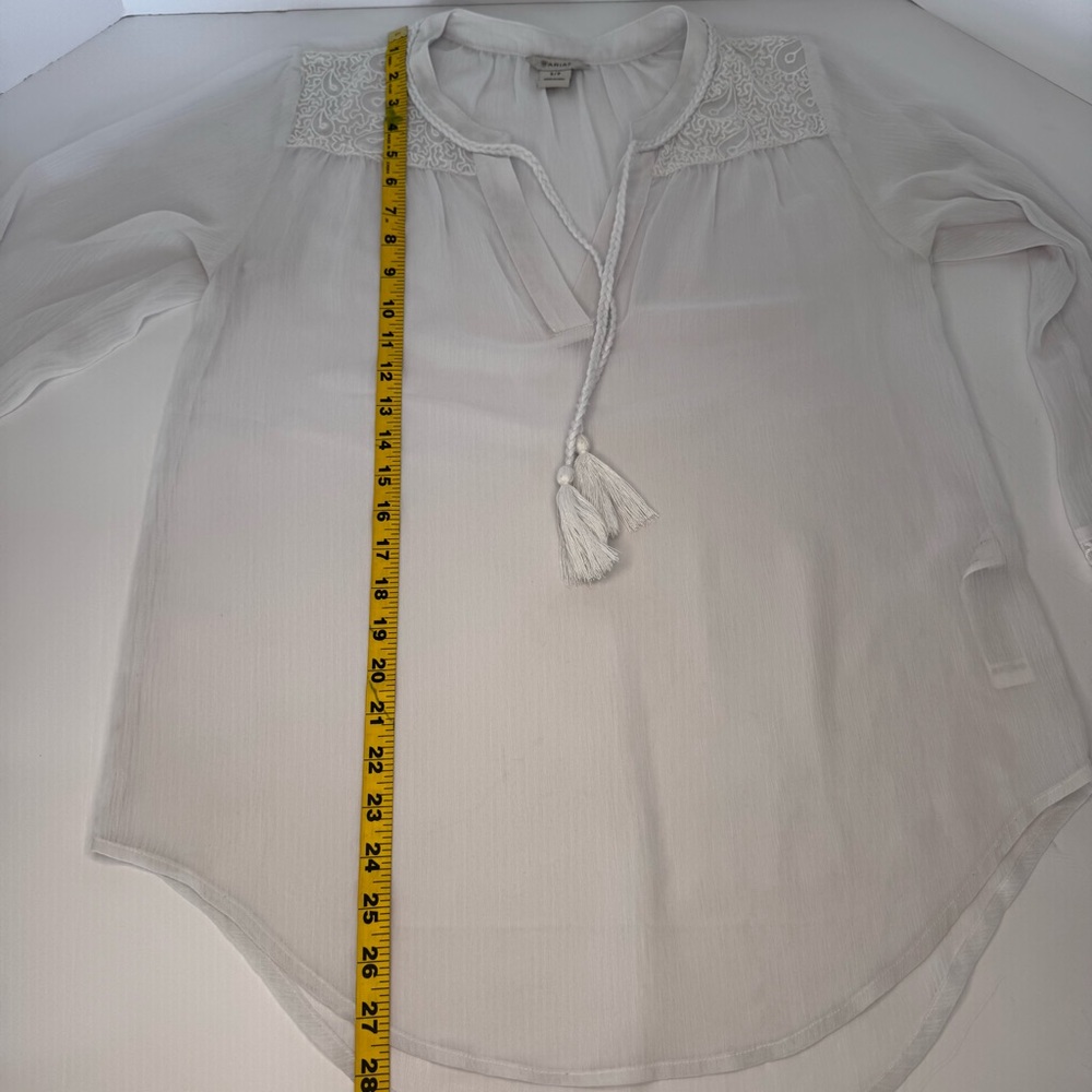 Ariat White Sheer Lace with Braided Tie at V-Neck Lace Detail SZ S - Picture 8 of 15